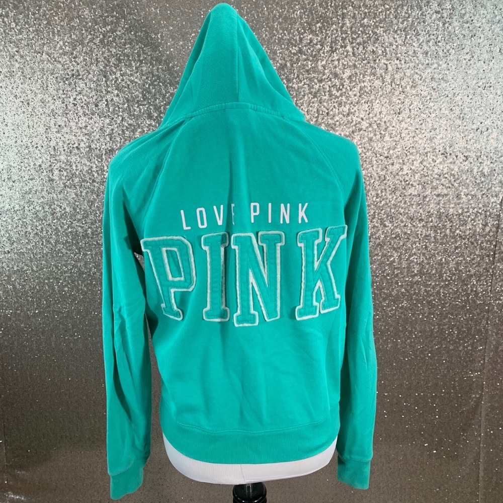 PINK Turquoise Zip Up Hoodie                    B1 - Picture 3 of 4